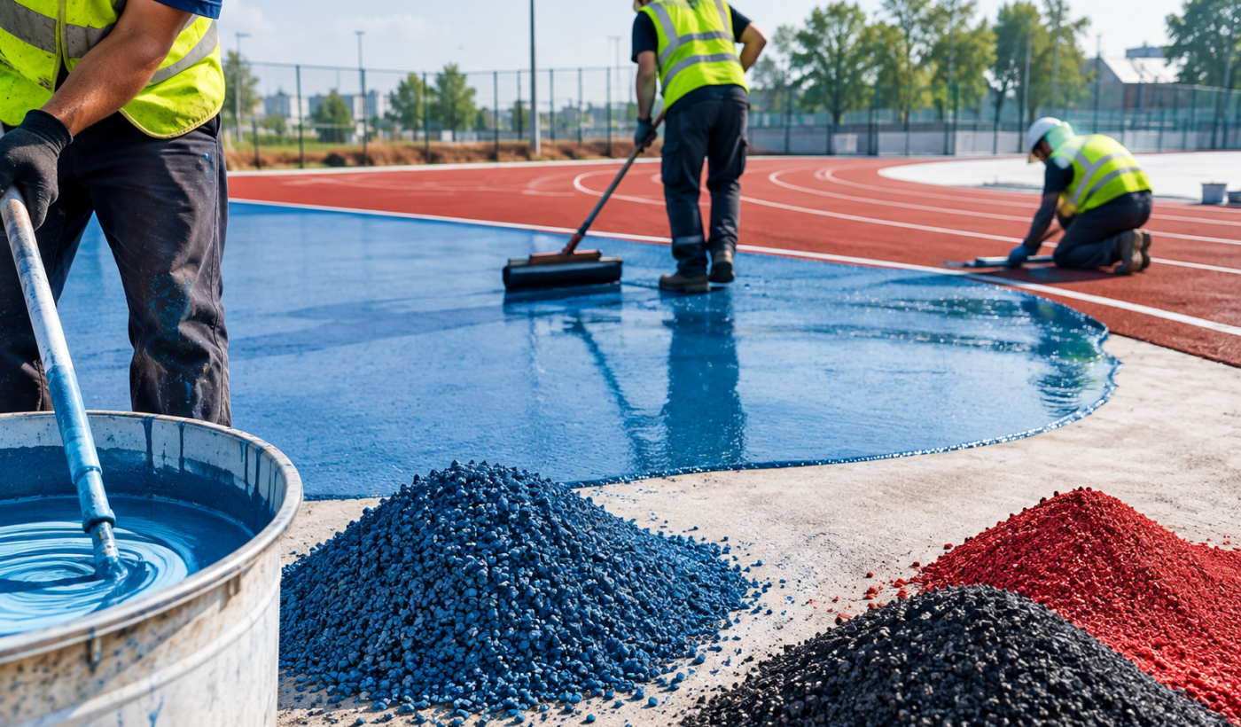 PU binder used in sports flooring systems with rubber granules