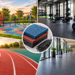 Rubber flooring tiles for gyms, playgrounds, sports courts and commercial walkways.